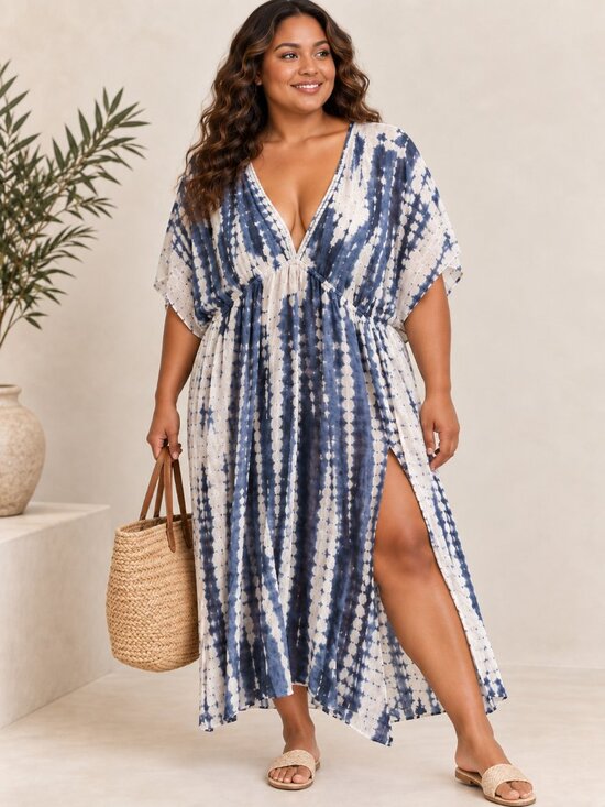 Raviya Other - Raviya Tie Dye Braid Trim V Neck Cover Up Dress Batwing Rayon 2X NWT
